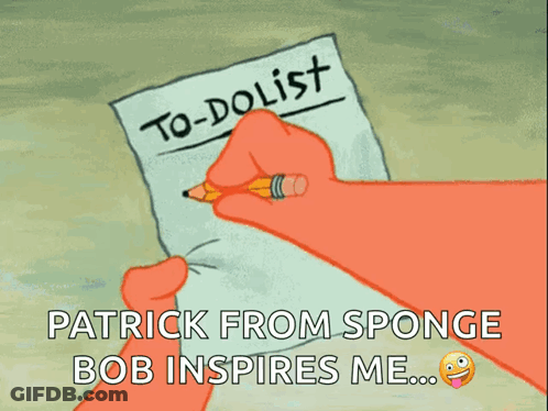 Patrick From Spongebob Is Writing On A To-Do List With A Pencil GIF