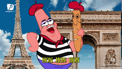 Patrick Holding Bread In Front Of Eiffel Tower Saying Hon Hon Hon GIF