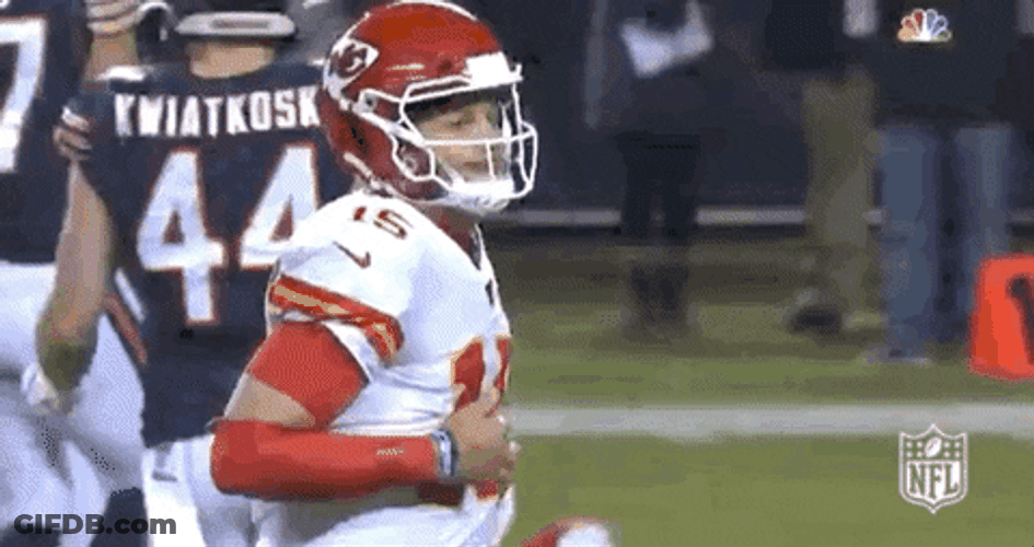 Patrick Mahomes Running Teammates Harrison Butker GIF