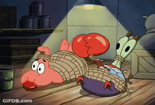 Patrick Star And Krabby Krab Are Tied Up In A Spongebob Cartoon GIF