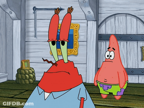 Patrick Star And Mr Krabs From Spongebob Are Standing Next To Each Other GIF