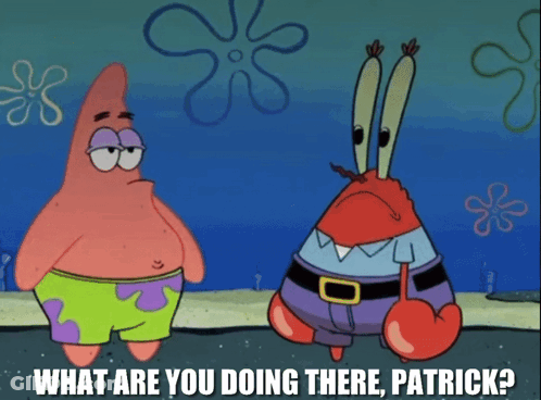 Patrick Star And Mr Krabs From Spongebob Squarepants Standing Next To Each Other GIF