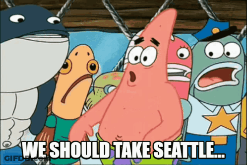 Patrick Star And Police Officer Saying We Should Take Seattle GIF