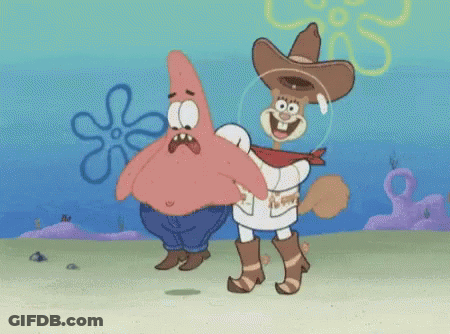 Patrick Star And Sandy Cheeks From Spongebob Squarepants Are Dancing Together GIF