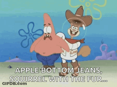 Patrick Star And Sandy Cheeks From Spongebob Squarepants Are Standing Next To Each Other . GIF