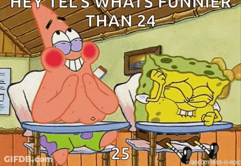 Patrick Star And Spongebob Are Sitting At Desks In A Classroom And Laughing . GIF