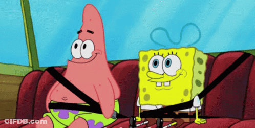 Patrick Star And Spongebob Are Sitting In A Car With Seat Belts On GIF