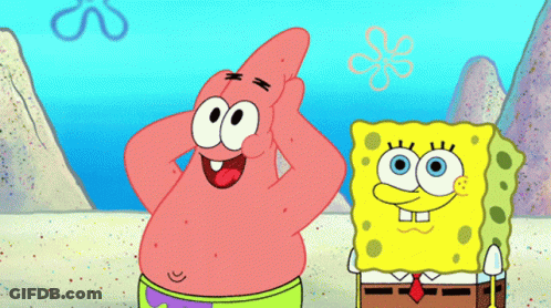 Patrick Star And Spongebob Are Standing Next To Each Other On A Beach GIF