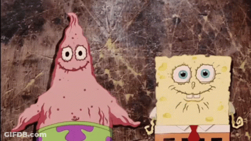 Patrick Star And Spongebob Are Standing Next To Each Other On A Table GIF