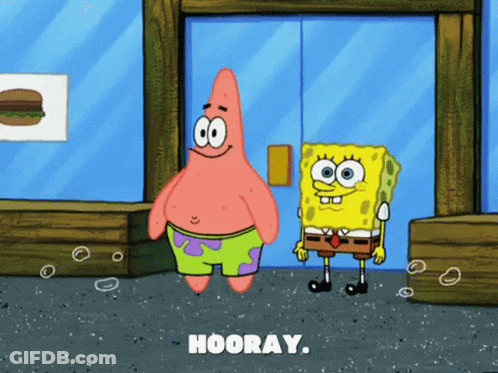 Patrick Star And SpongeBob In Front Of Hooray Door GIF