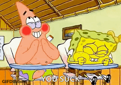 Patrick Star And SpongeBob Sitting At Table Eyes Closed GIF