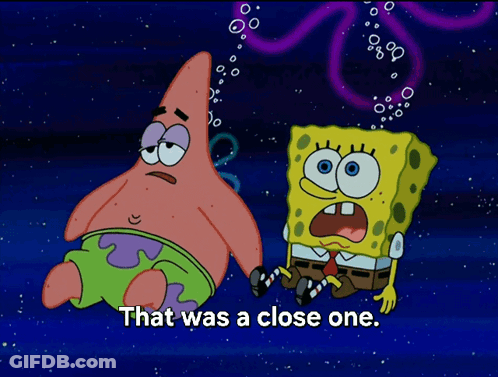 Patrick Star And SpongeBob Sitting Together Saying That Was A Close One GIF