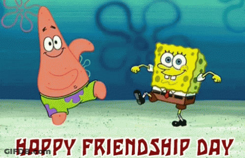Patrick Star And Spongebob Squarepants Are Dancing In A Happy Friendship Day Greeting Card GIF