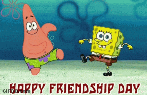 Patrick Star And Spongebob Squarepants Are Dancing In A Happy Friendship Day Greeting Card GIF