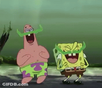 Patrick Star And Spongebob Squarepants Are Laughing Together In A Cartoon GIF