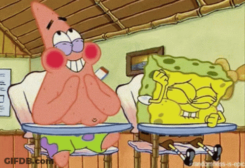 Patrick Star And Spongebob Squarepants Are Sitting At A Desk In A Classroom . GIF