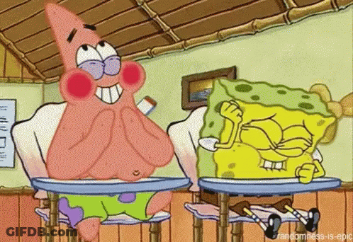 Patrick Star And Spongebob Squarepants Are Sitting At Desks In A Classroom GIF