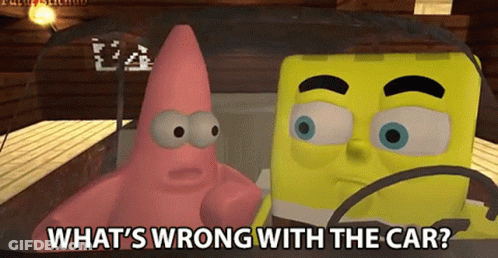 Patrick Star And Spongebob Squarepants Are Sitting In A Car And Talking To Each Other . GIF