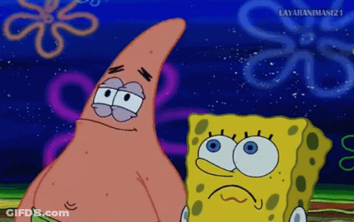 Patrick Star And Spongebob Squarepants Are Standing Next To Each Other In A Cartoon GIF