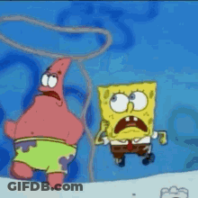 Patrick Star And Spongebob Squarepants Standing In Ocean GIF