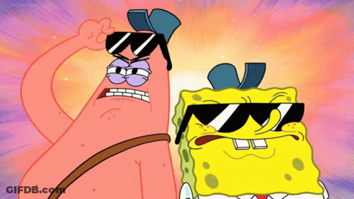 Patrick Star And SpongeBob Wearing Sunglasses And Hats GIF