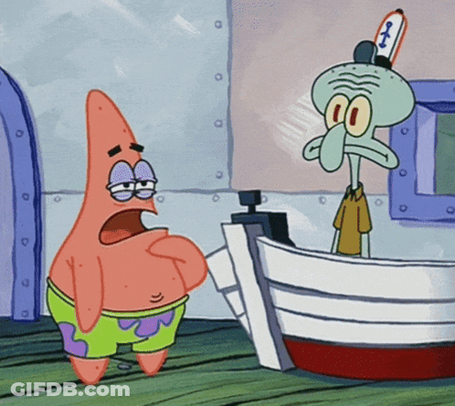 Patrick Star And Squidward From Spongebob Squarepants Standing Next To A Boat GIF