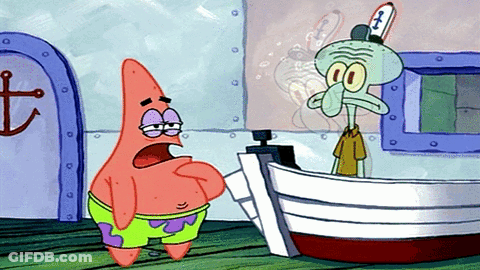 Patrick Star And Squidward Standing Next To A Boat GIF