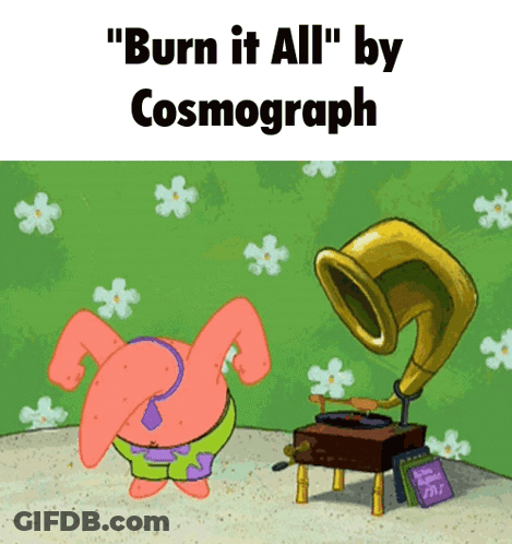 Patrick Star Dancing In Front Of Record Player Saying Burn It All GIF