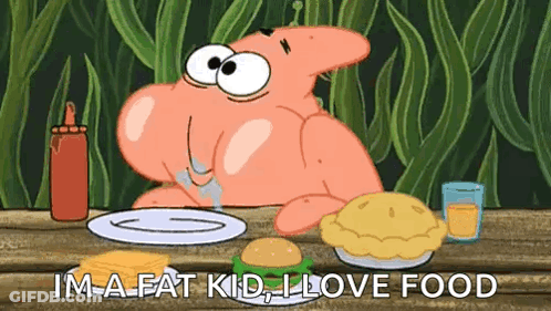 Patrick Star Eating Hamburger And Pie GIF