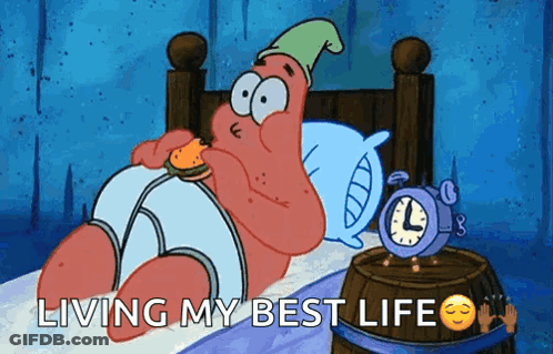 Patrick Star Eating Hamburger In Bed GIF