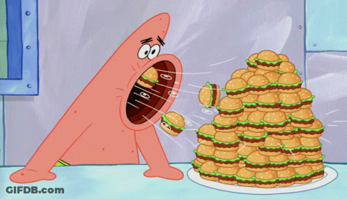 Patrick Star Eating Hamburgers GIF