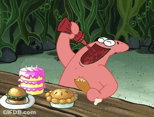 Patrick Star Eating Pie And Hamburger GIF