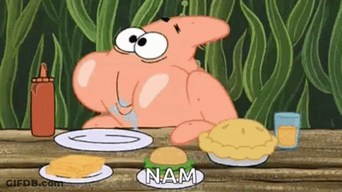 Patrick Star Eating Pie At Table GIF