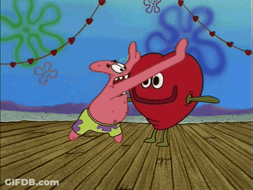 Patrick Star From Spongebob Is Dancing With A Red Heart GIF