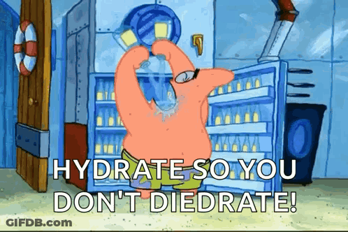 Patrick Star From Spongebob Is Drinking Water From A Bottle GIF