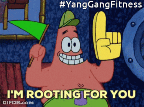 Patrick Star From Spongebob Is Holding A Green Flag And A Yellow Finger GIF