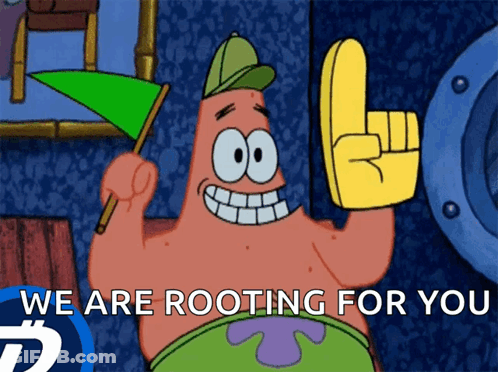 Patrick Star Holding Green Flag And We'Re Rooting For You Sign GIF