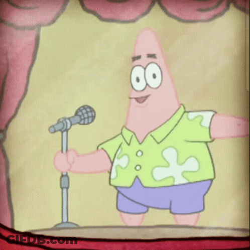Patrick Star From Spongebob Is Holding A Microphone And Smiling GIF