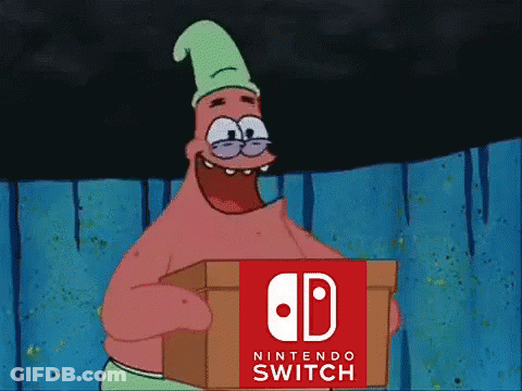 Patrick Star From Spongebob Is Holding A Nintendo Switch Box GIF
