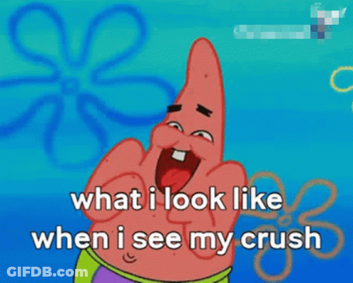 Patrick Star From Spongebob Is Laughing And Says " What I Look Like When I See My Crush " GIF