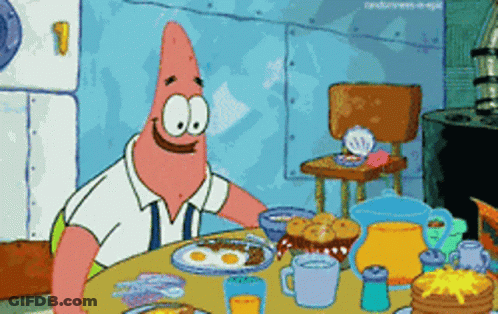 Patrick Star Sitting At Table With Food GIF