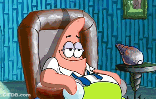 Patrick Star From Spongebob Is Sitting In A Chair With His Eyes Closed GIF
