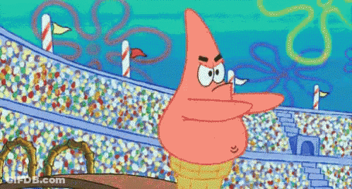 Patrick Star From Spongebob Is Standing In Front Of A Crowd GIF