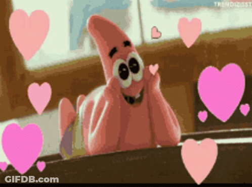Patrick Star From Spongebob Is Surrounded By Hearts GIF