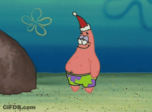Patrick Star From Spongebob Is Wearing A Santa Hat And Shorts GIF