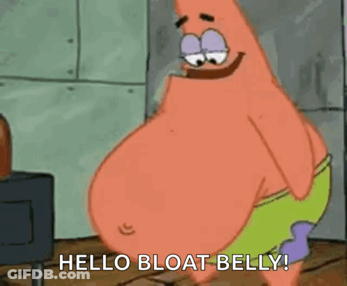 Patrick Star From Spongebob Squarepants Has A Very Large Belly And Says `` Hello Bloat Belly '' . GIF