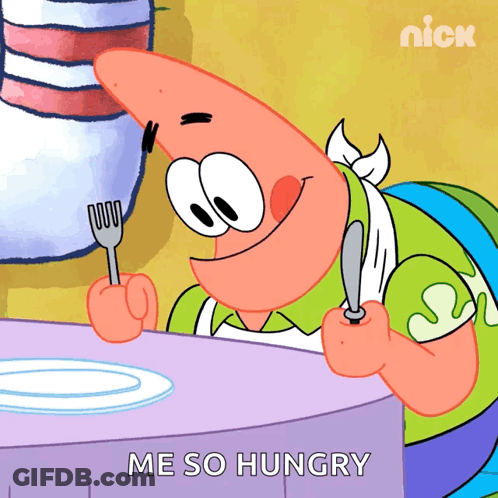 Patrick Star From Spongebob Squarepants Holding A Fork And Knife GIF