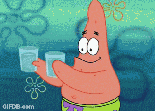 Patrick Star From Spongebob Squarepants Holds Two Glasses Of Water GIF