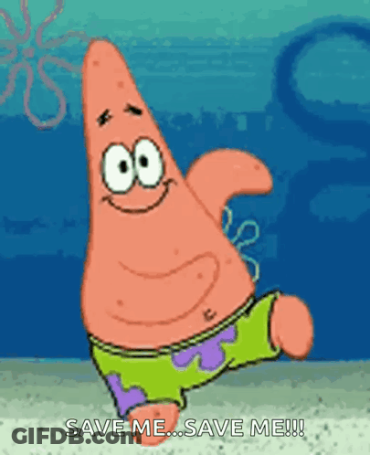 Patrick Star From Spongebob Squarepants Is Dancing On The Beach And Saying `` Save Me ... Save Me !! '' GIF