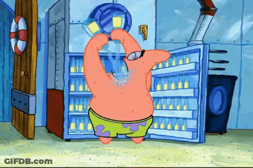 Patrick Star From Spongebob Squarepants Is Drinking Water From A Refrigerator GIF